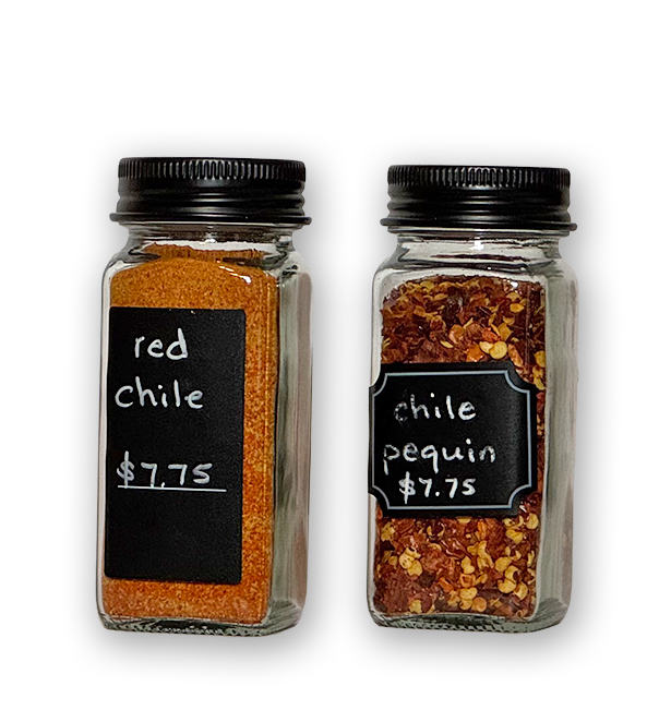 Red and Green Chile Powder in shakers